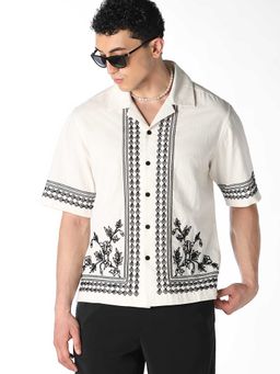 Jack & Jones - White Embroidered Half Sleeves Shirt