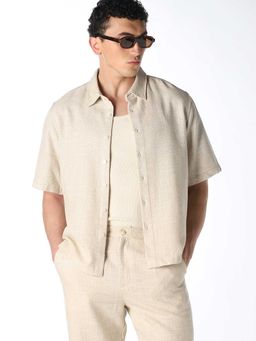 Jack & Jones - Beige Textured Half Sleeves Shirt