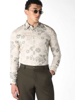 Jack & Jones - Cream Floral Full Sleeves Shirt