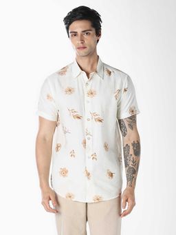 Jack & Jones - Off White Floral Half Sleeves Shirt