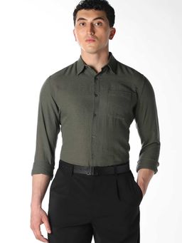Jack & Jones - Olive Solid/Plain Full Sleeves Shirt