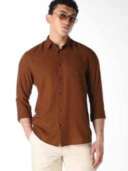 Jack & Jones - Brown Solid/Plain Full Sleeves Shirt