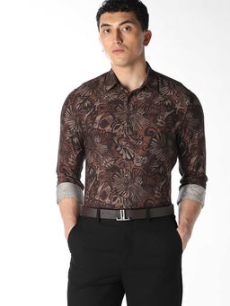 Jack & Jones - Brown Printed Full Sleeves Shirt