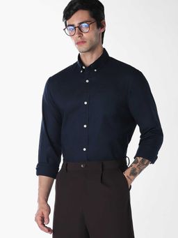 Jack & Jones - Navy Blue Solid/Plain Full Sleeves Shirt