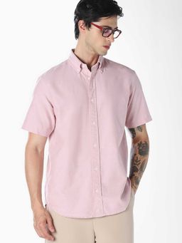 Jack & Jones - Pink Solid/Plain Half Sleeves Shirt