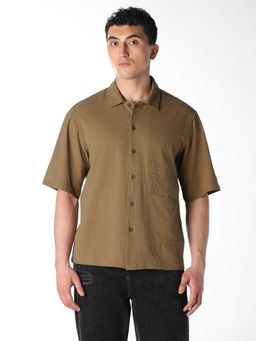 Jack & Jones - Brown Solid/Plain Half Sleeves Shirt