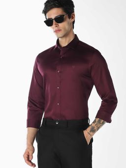Jack & Jones - Maroon Solid/Plain Full Sleeves Shirt