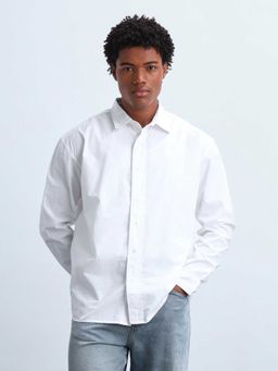 Flying Machine - White Solid/Plain Full Sleeves Shirt