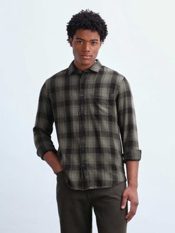 Flying Machine - Olive Checks Full Sleeves Shirt