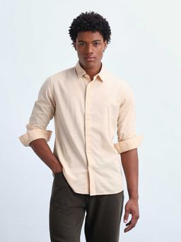 Flying Machine - Beige Solid/Plain Full Sleeves Shirt