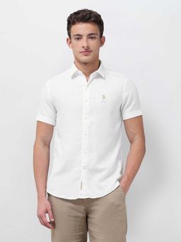 U.S. Polo Assn. Denim Co. - White Solid/Plain Half Sleeves Shirt
