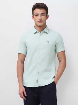 U.S. Polo Assn. Denim Co. - Green Solid/Plain Half Sleeves Shirt