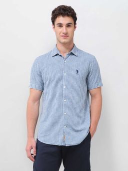 U.S. Polo Assn. Denim Co. - Blue Checks Half Sleeves Shirt