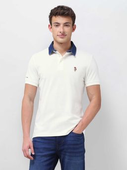 U.S. Polo Assn. Denim Co. - White Solid/Plain Half Sleeves Polo T-Shirt