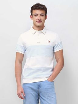 U.S. Polo Assn. Denim Co. - Off White Colorblock Half Sleeves Polo T-Shirt