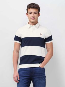U.S. Polo Assn. Denim Co. - Cream Colorblock Half Sleeves Polo T-Shirt
