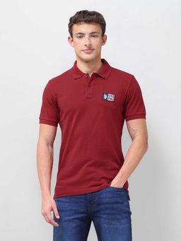 U.S. Polo Assn. Denim Co. - Red Solid/Plain Half Sleeves Polo T-Shirt