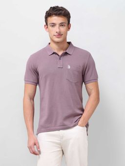 U.S. Polo Assn. Denim Co. - Mauve Solid/Plain Half Sleeves Polo T-Shirt