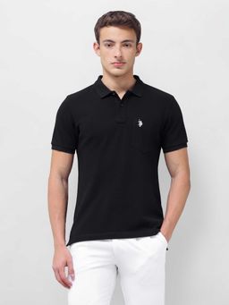 U.S. Polo Assn. Denim Co. - Black Solid/Plain Half Sleeves Polo T-Shirt