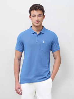 U.S. Polo Assn. Denim Co. - Blue Solid/Plain Half Sleeves Polo T-Shirt