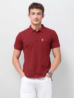 U.S. Polo Assn. Denim Co. - Maroon Solid/Plain Half Sleeves Polo T-Shirt