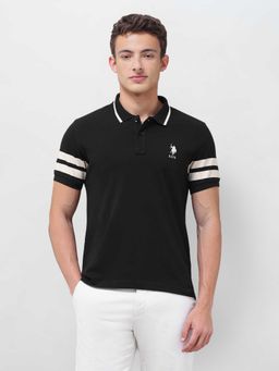 U.S. Polo Assn. Denim Co. - Black Solid/Plain Half Sleeves Polo T-Shirt