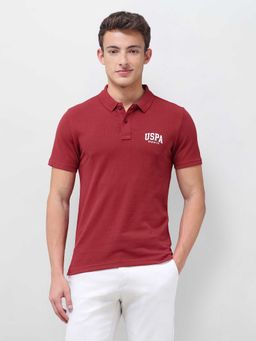 U.S. Polo Assn. Denim Co. - Maroon Solid/Plain Half Sleeves Polo T-Shirt