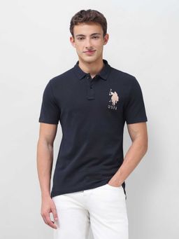 U.S. Polo Assn. Denim Co. - Blue Solid/Plain Half Sleeves Polo T-Shirt