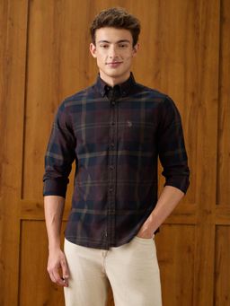 U.S. POLO ASSN. - Maroon Checks Full Sleeves Shirt