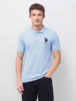 U.S. POLO ASSN. - Blue Solid/Plain Half Sleeves Polo T-Shirt