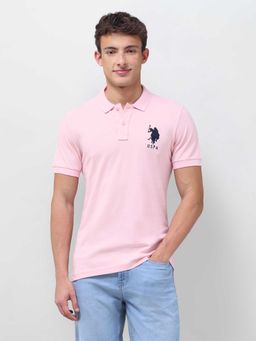 U.S. POLO ASSN. - Pink Solid/Plain Half Sleeves Polo T-Shirt