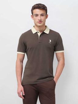U.S. POLO ASSN. - Brown Solid/Plain Half Sleeves Polo T-Shirt