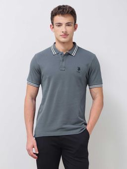 U.S. POLO ASSN. - Grey Solid/Plain Half Sleeves Polo T-Shirt