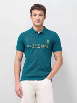 U.S. POLO ASSN. - Green Typography Half Sleeves Polo T-Shirt