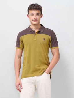 U.S. POLO ASSN. - Mustard Colorblock Half Sleeves Polo T-Shirt