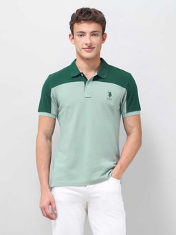 U.S. POLO ASSN. - Green Colorblock Half Sleeves Polo T-Shirt