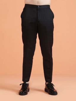 KISAH - Men Black Silk Blend Solid Pant