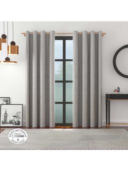 HomeTown - Fiesta Jacquard Dim Out Curtains 9 Feet In Steel Grey Colour (Set of 2)
