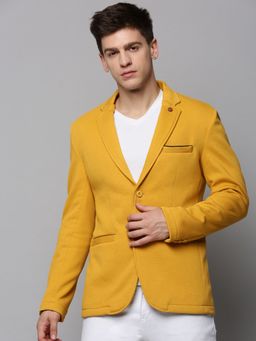 SHOWOFF - Mens Notched Lapel Solid Yellow Open Front Blazer