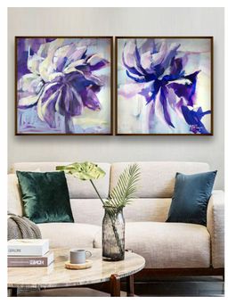 The Art House - Purple White Floral Painting Canvas Wall Art Set of 2