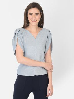 Latin Quarters - Blue Half Sleeve Solid Knit Top