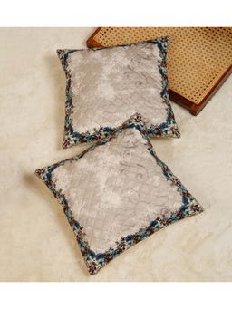 HOSTA HOMES - Soft Velvet Quilted Digital Printed Cushion Covers Cream (Pack Of 2) (16x16 Inches)