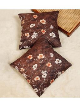 HOSTA HOMES - Soft Velvet Quilted Digital Printed Cushion Covers Brown (Pack Of 2) (16x16 Inches)