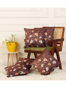 HOSTA HOMES - Soft Velvet Quilted Digital Printed Cushion Covers Brown (Pack Of 5) (16x16 Inches)