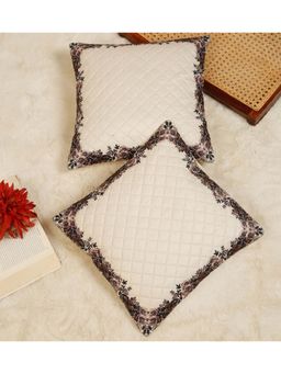HOSTA HOMES - Soft Velvet Quilted Digital Printed Cushion Covers Cream (Pack Of 2) (16x16 Inches)