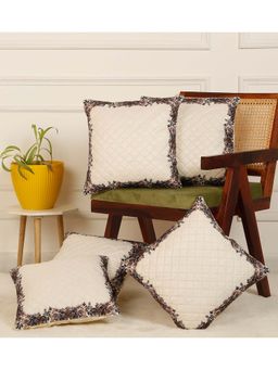 HOSTA HOMES - Soft Velvet Quilted Digital Printed Cushion Covers Cream (Pack Of 5) (16x16 Inches)