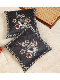 HOSTA HOMES - Soft Velvet Quilted Digital Printed Cushion Covers Black (Pack Of 2) (16x16 Inches)