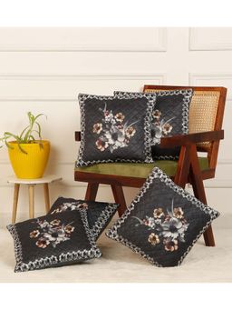 HOSTA HOMES - Soft Velvet Quilted Digital Printed Cushion Covers Black (Pack Of 5) (16x16 Inches)