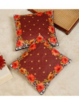 HOSTA HOMES - Soft Velvet Quilted Digital Printed Cushion Covers Red (Pack Of 2) (16x16 Inches)