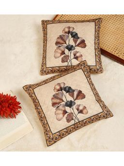 HOSTA HOMES - Soft Velvet Quilted Digital Printed Cushion Covers Cream (Pack Of 2) (16x16 Inches)
